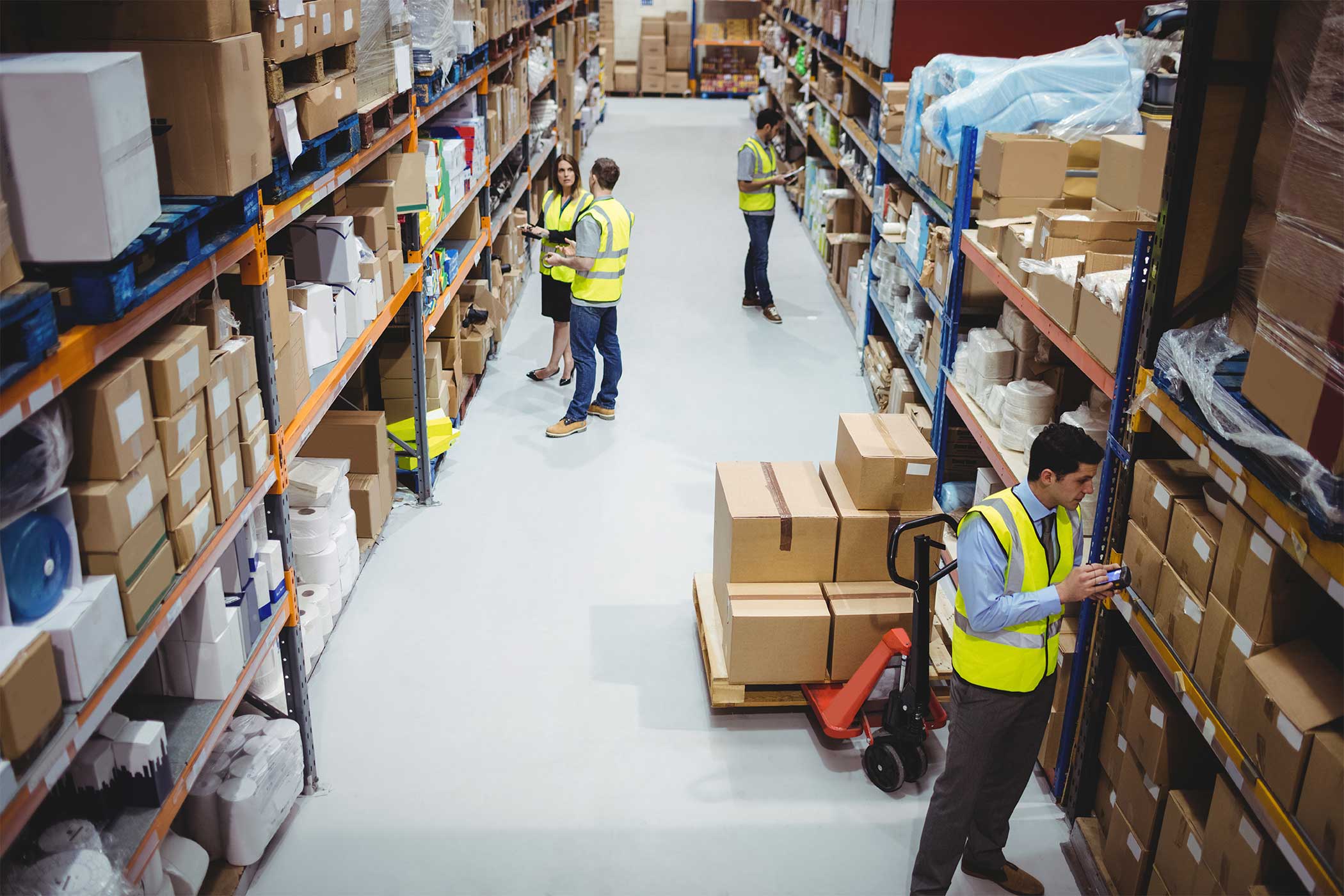 Warehouse with workers moving 